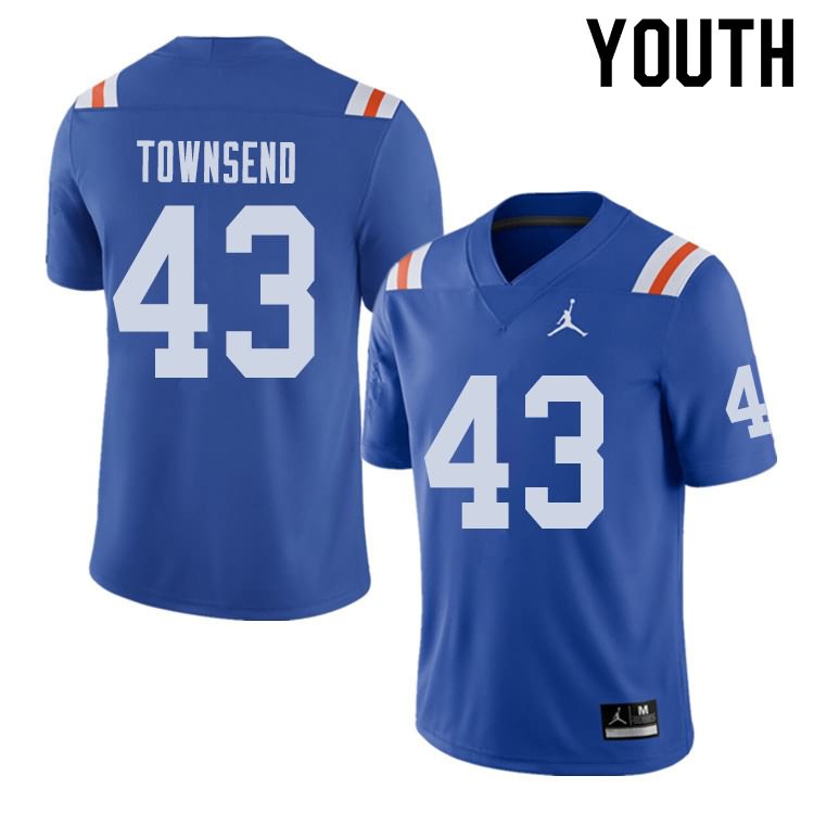 NCAA Florida Gators Tommy Townsend Youth #43 Jordan Brand Alternate Royal Throwback Stitched Authentic College Football Jersey NBK0764ZV